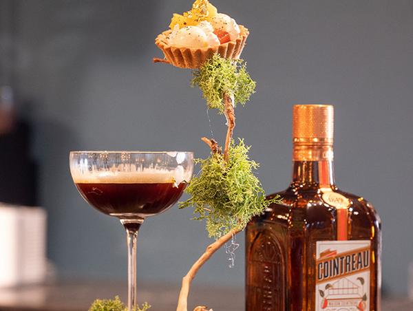 cocktail recipe and orange tartlet