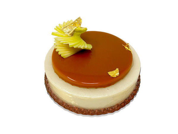 Layered dessert with Père Magloire Calvados, salted caramel, apples and flourless sponge