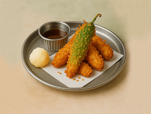 Plat : tempura de légumes, sauce ponzu au Cointreau