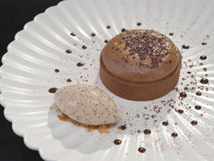 recipe for dark chocolate tart served with cocoa nib ice cream
