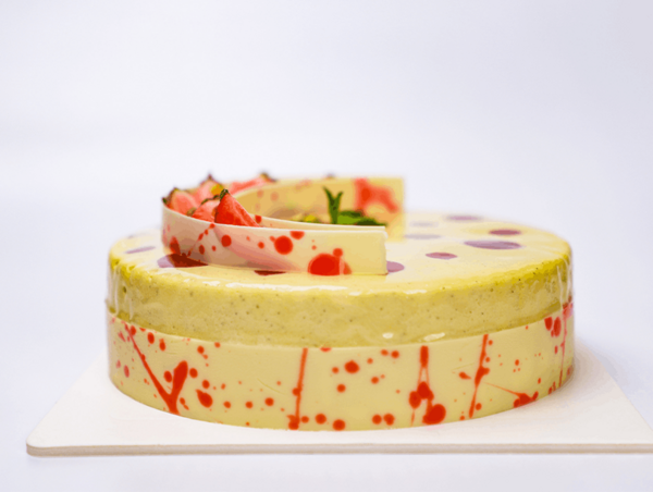 pistachio, strawberry and kirsch entremets