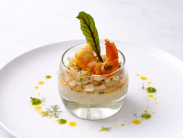 gambas et tartare de légumes craquants